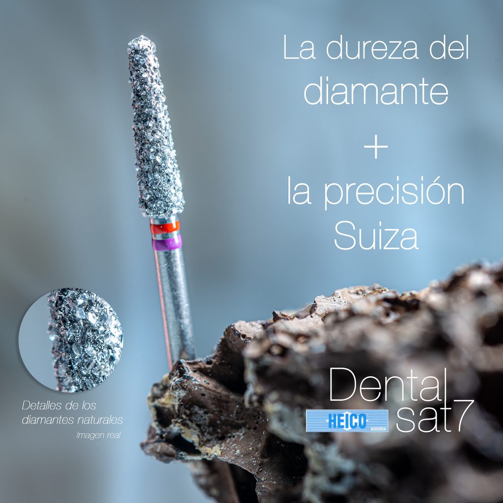 Detalle de los diamantes naturales de las fresas dentales HEICO